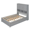 Full Size Platform Bed With Storage Headboard And 4 Drawers, Gray Box Spring Not Required Full Gray Wood Bedroom Bed Frame Solid Wood Mdf