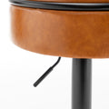 Round Storage Bar Stool Set Of 2, Brown Faux Leather Height Adjustable Barstool, 360 Counter Height Swivel Stool, Armless Bar Chair With Metal Frame For Kitchen Counter Dining Living Room Brown Set Of 2 Foam Pu Leather