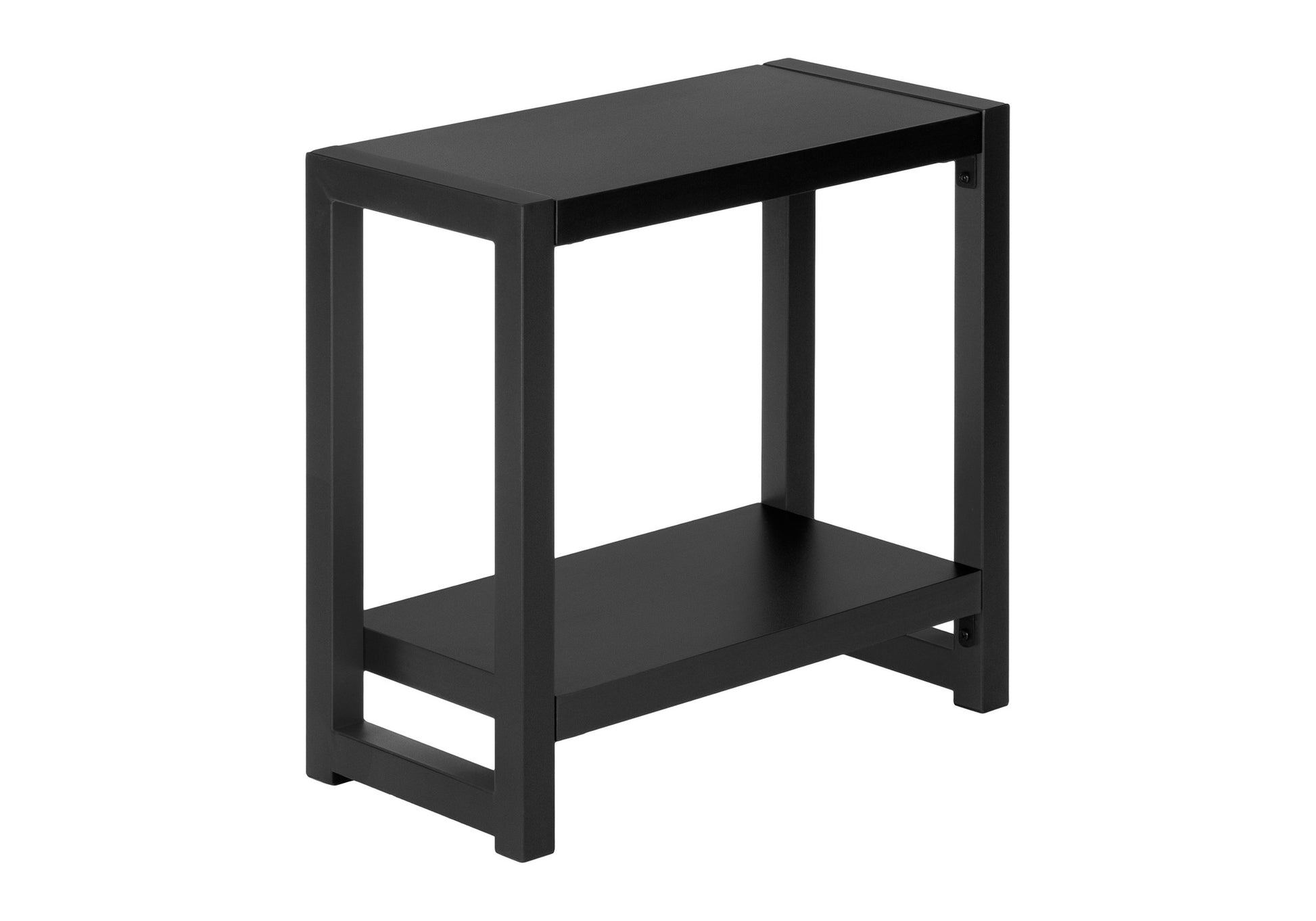 Accent Table, Side, End, Narrow, Small, 2 Tier, Living Room, Bedroom, Black Laminate, Black Metal, Contemporary, Modern Black Particle Board