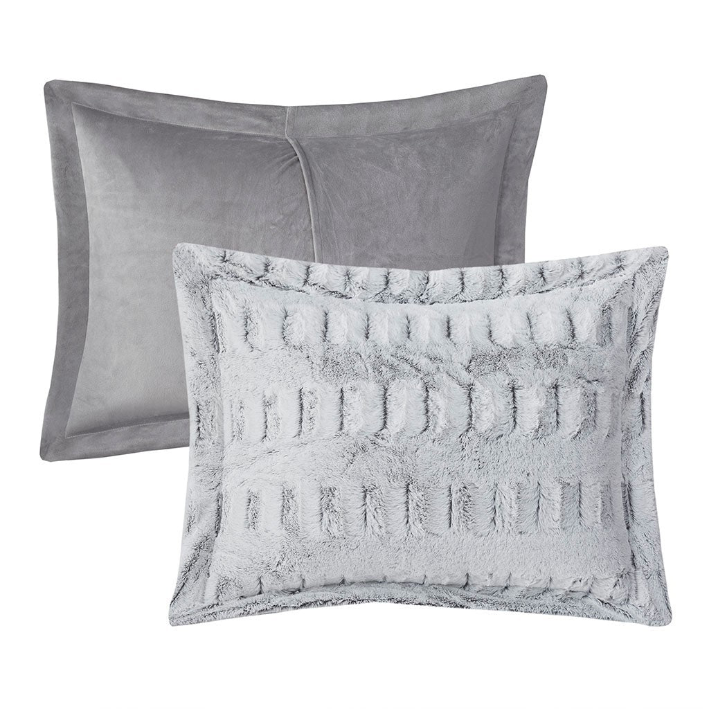 Back Print Long Fur Comforter Mini Set King Grey Polyester