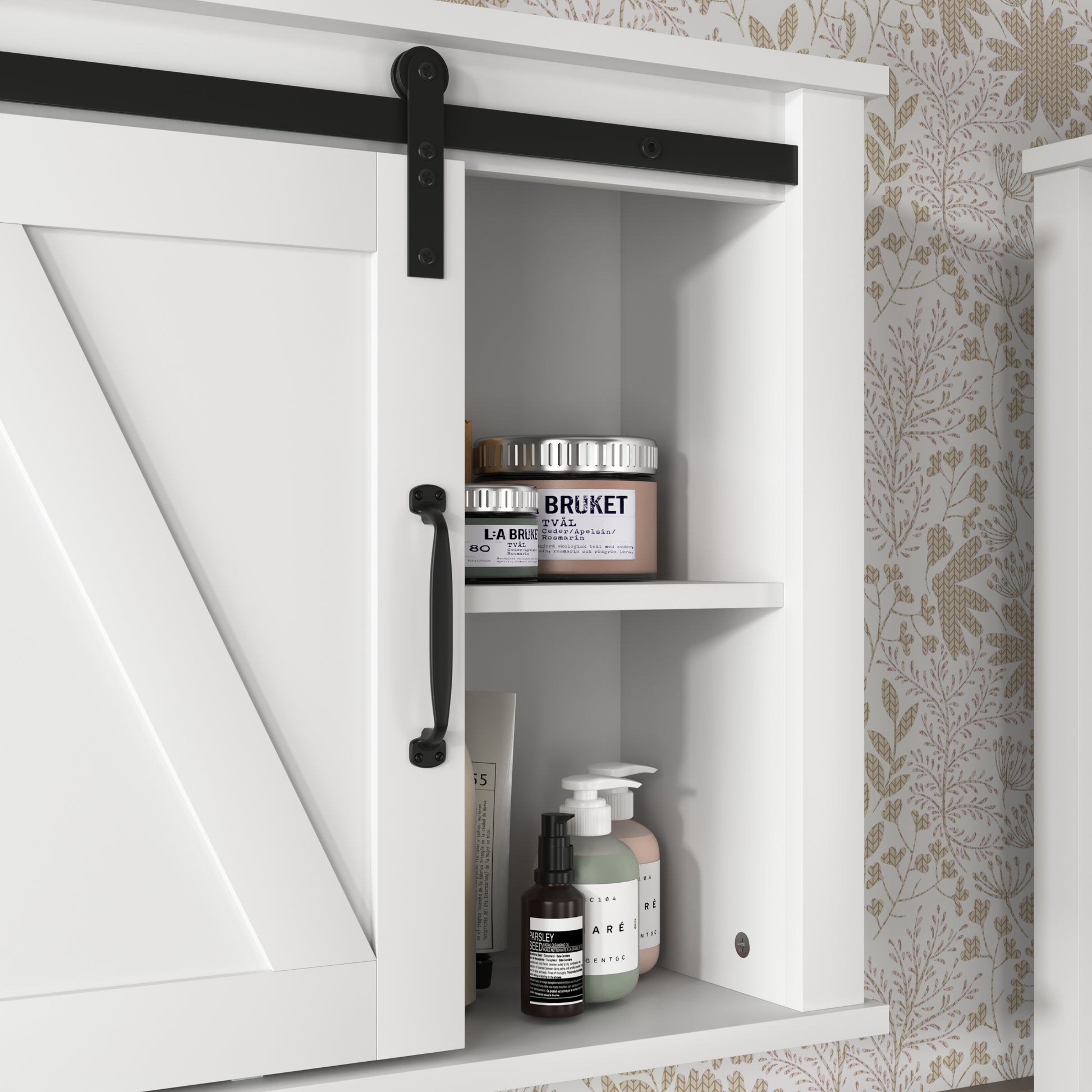 Bathroom Wall Cabinet With 2 Adjustable Shelves Wooden Storage Cabinet With A Barn Door 27.16X7.8X19.68 Inch White Mdf