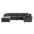 Modern Large U Shape Sectional Sofa, With Removable Ottomans For Living Room 6 Seater Gray Polyester 6 Seat