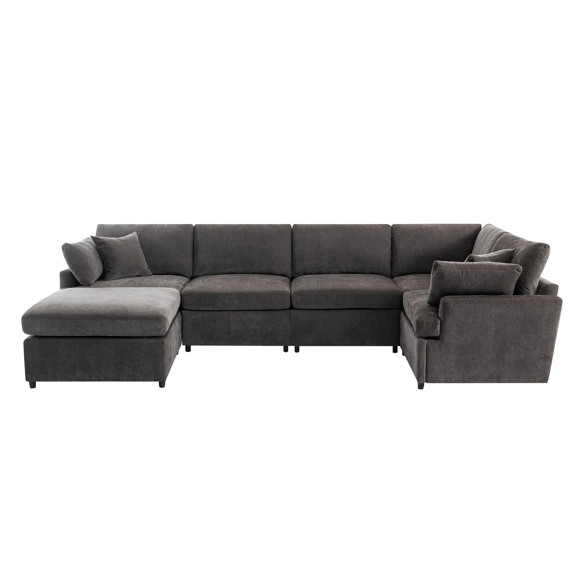 Modern Large U Shape Sectional Sofa, With Removable Ottomans For Living Room 6 Seater Gray Polyester 6 Seat