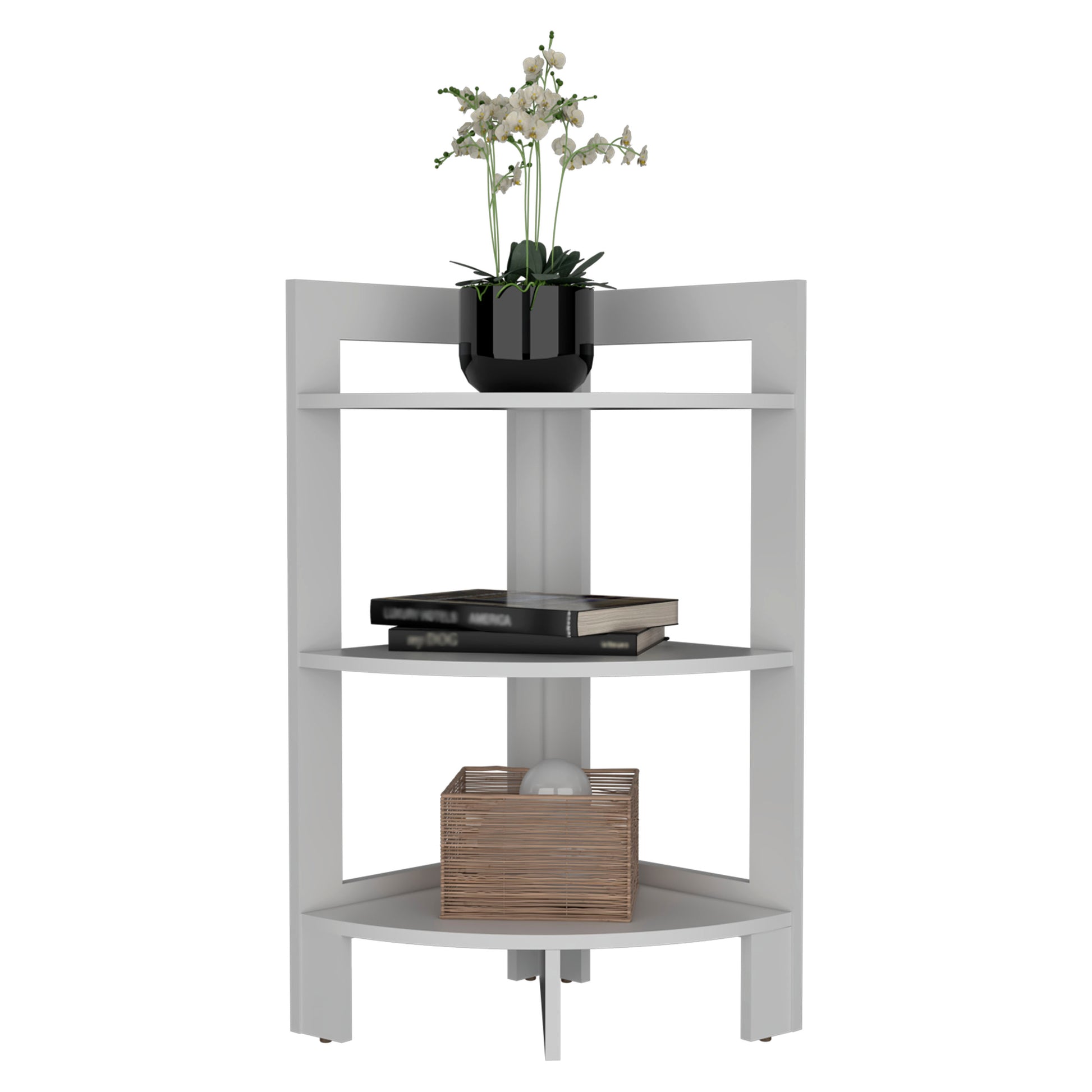 Riga Corner 3 Tier Shelf Side Table 31.7" Highsofa Table, End Table With Tray White Desk Top Bathroom Modern Freestanding Open Storage Coffee & End Tables Rectangular Particle Board