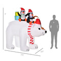 Homcom 7 Ft Polar Bear And Penguins Christmas Inflatable, Led Lighted Outdoor Holiday Blow Up Yard Decoration White Polyester