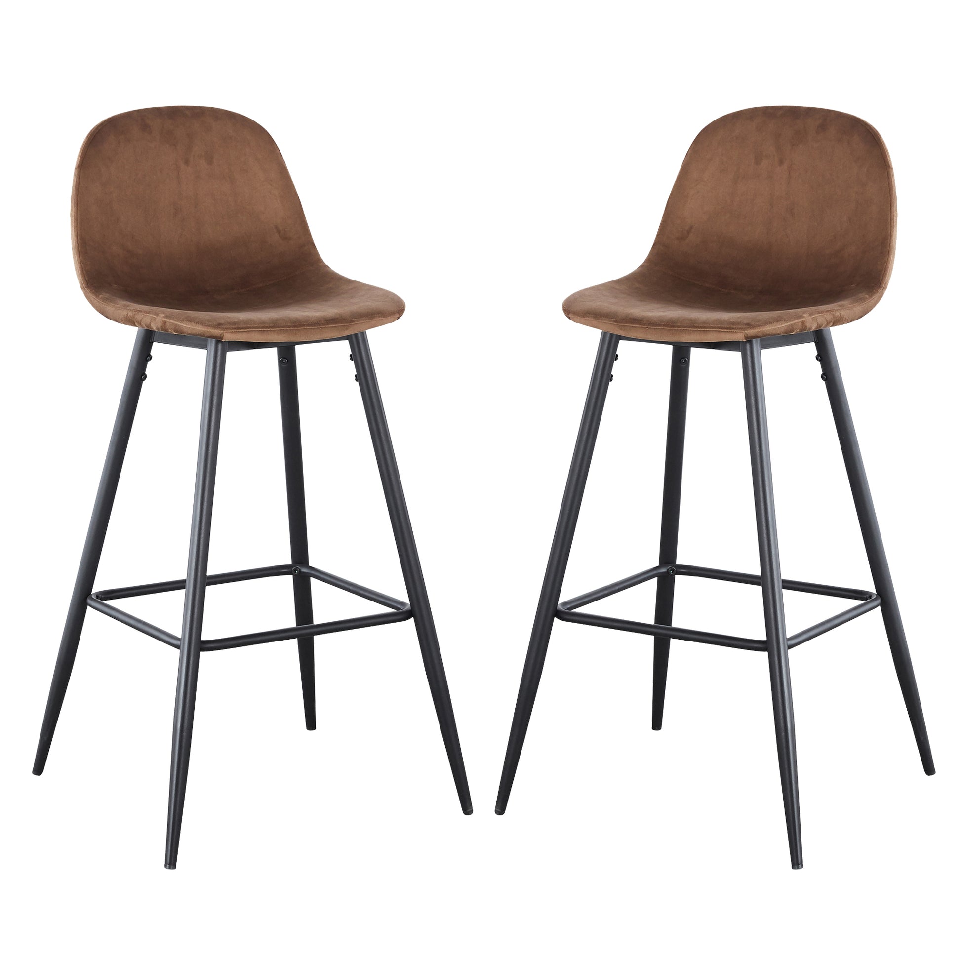 Bar Stools Set Of 2, 30 Inches Velvet Barstool Modern Counter Bar Height Chair With Back, Sturdy Metal Legs & Footrests, Easy Assembly, Island Stool For Kitchen Bar Brown Velvet