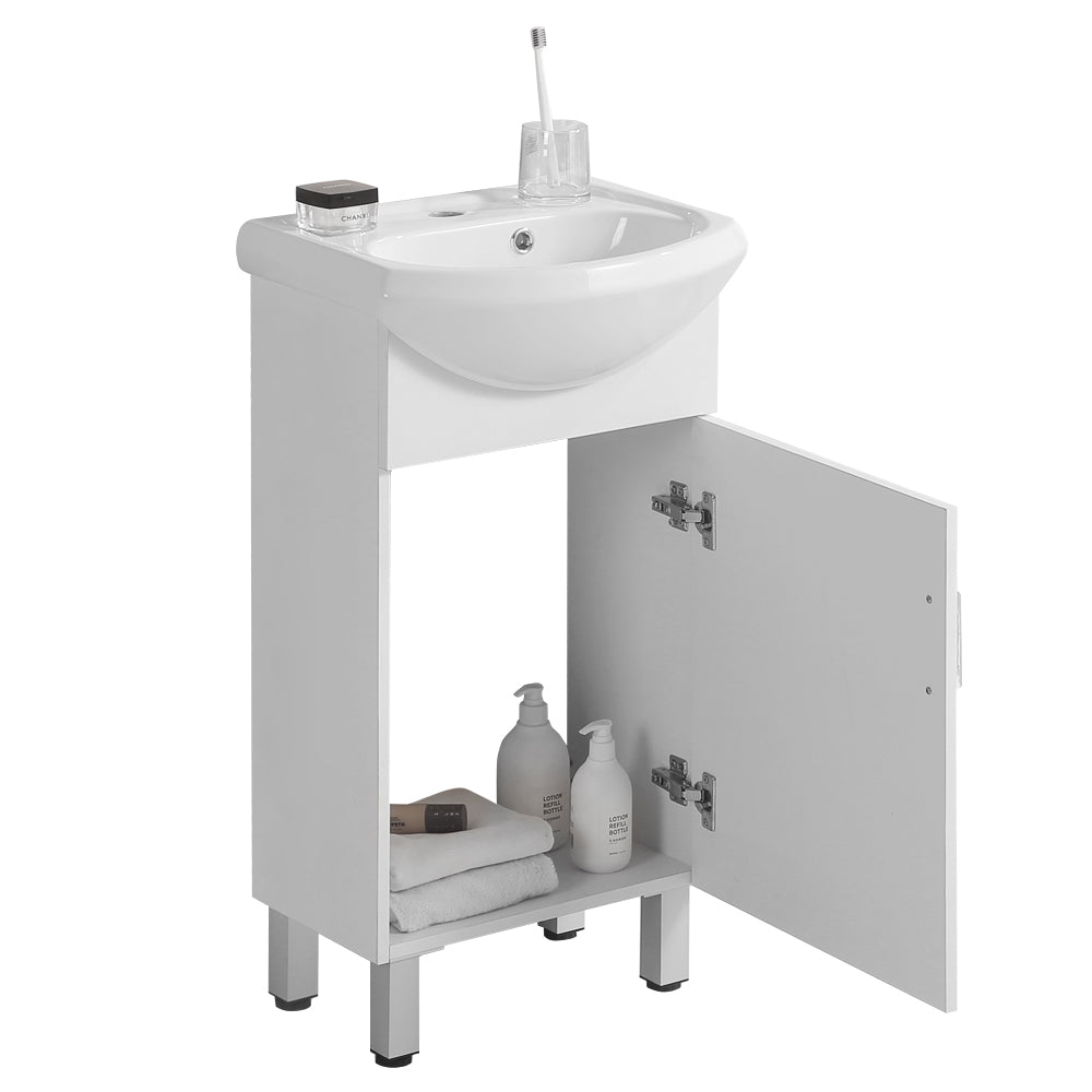18 Inch Mini Bathroom Cabinet With Ceramic Sink White White Solid Wood