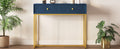 Modern Sleek Console Table Two Drawers With Stripe Design For Living Room And Entryway Navy Navy Mdf