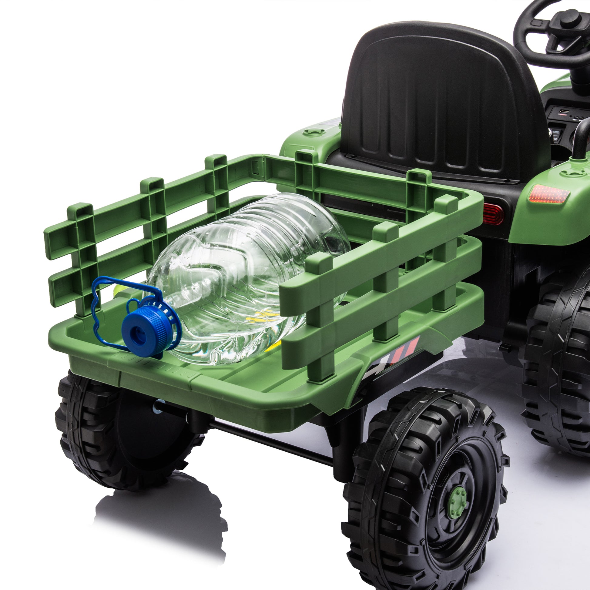 Ride On Tractor With Trailer,24V Battery Powered Electric Tractor Toy, 200W*2Motor 1.86 4.97Mph Remote Control,Electric Car For Kids,Three Speed Adjustable,Usb,Mp3 ,Bluetooth,Led Light, Safety Belt. Emerald 50 99 Lbs Polypropylene