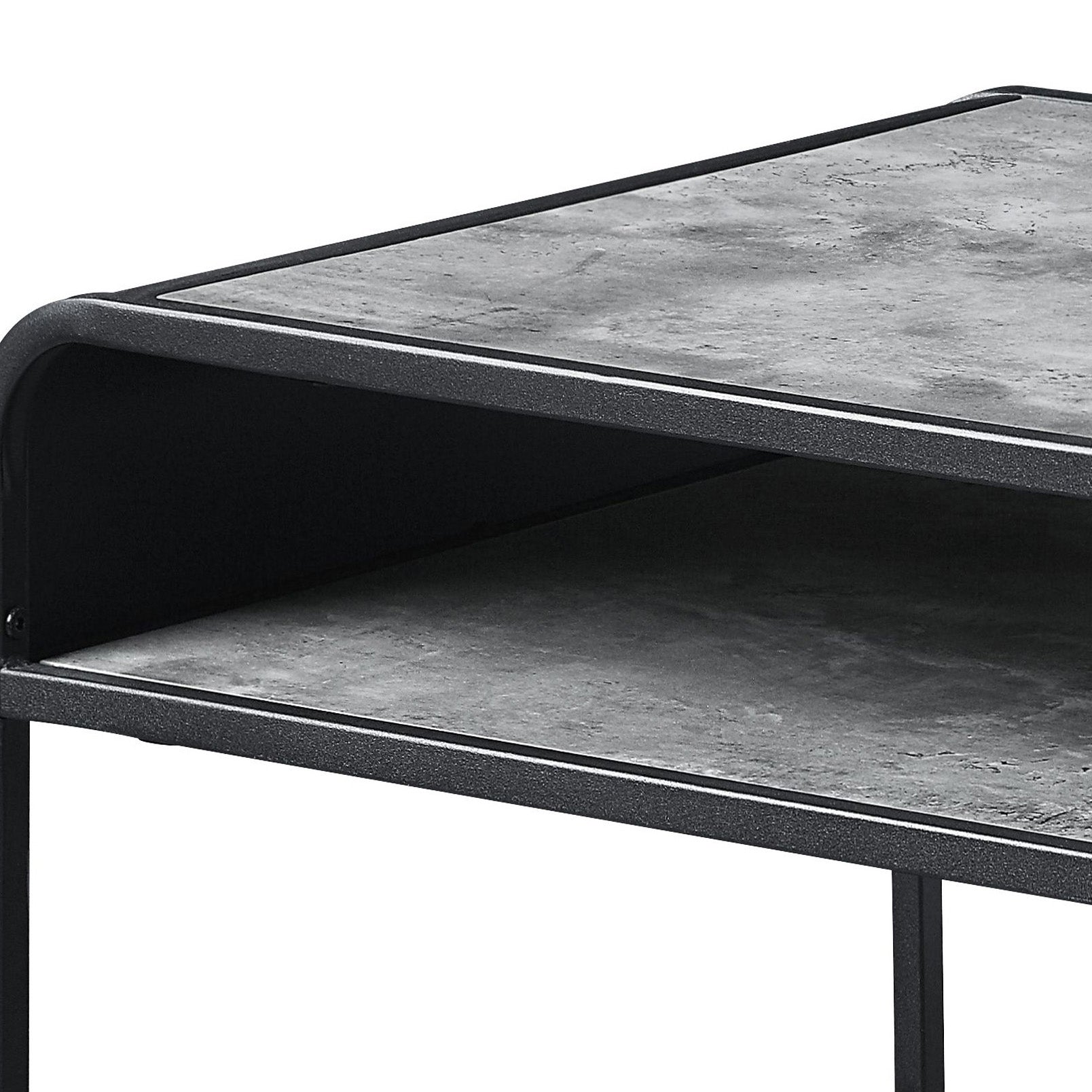 Concrete Grey And Black 1 Shelf Coffee Table Black Grey Primary Living Space Modern Shelves Rectangular Wood Metal Sled