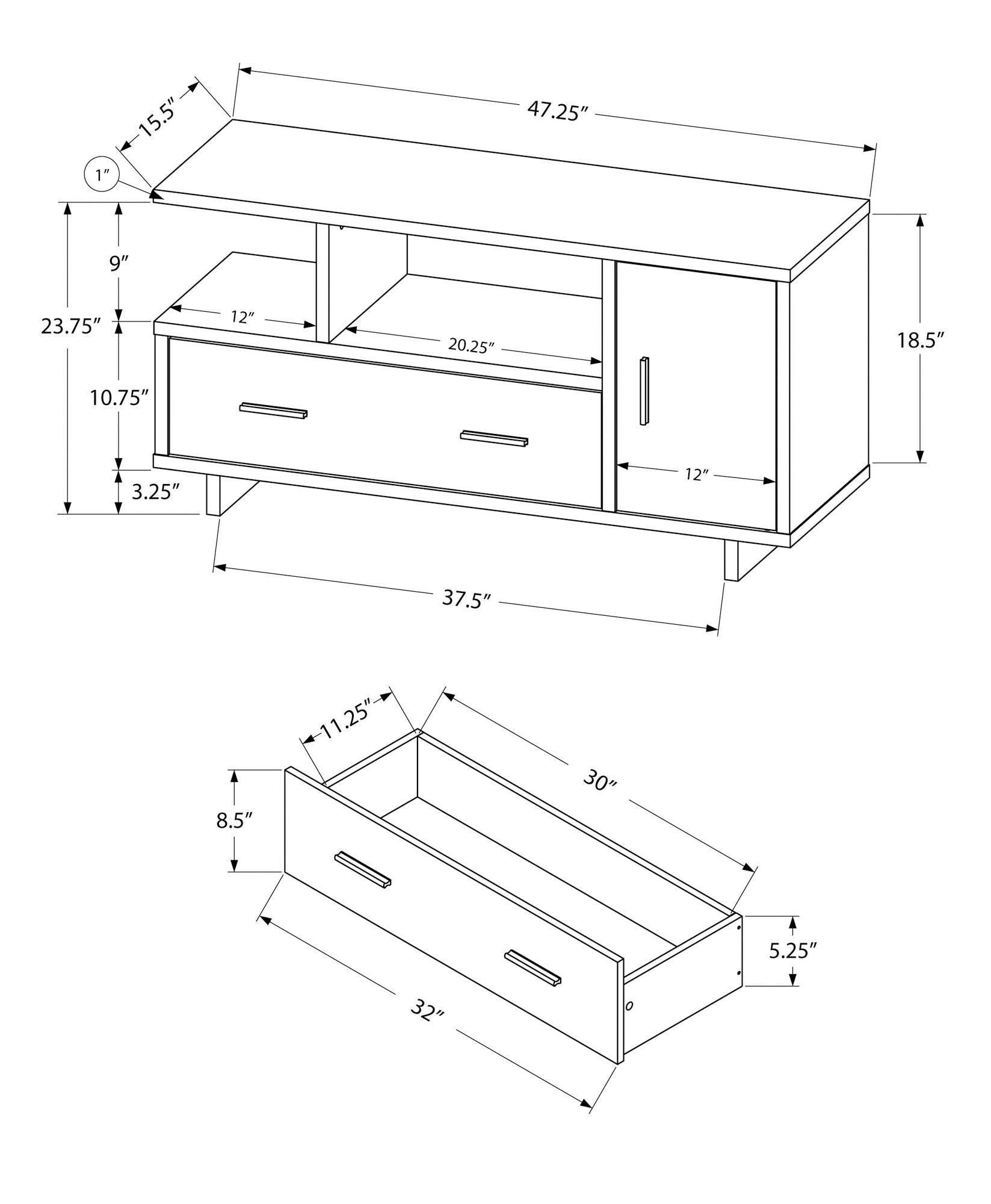 Tv Stand, 48 Inch, Console, Media Entertainment Center, Storage Cabinet, Drawers, Living Room, Bedroom, Brown Laminate, Contemporary, Modern Espresso 80 89 Inches Particle Board