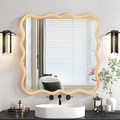 Solid Wood Wavy Square Mirror Natural Wood 36