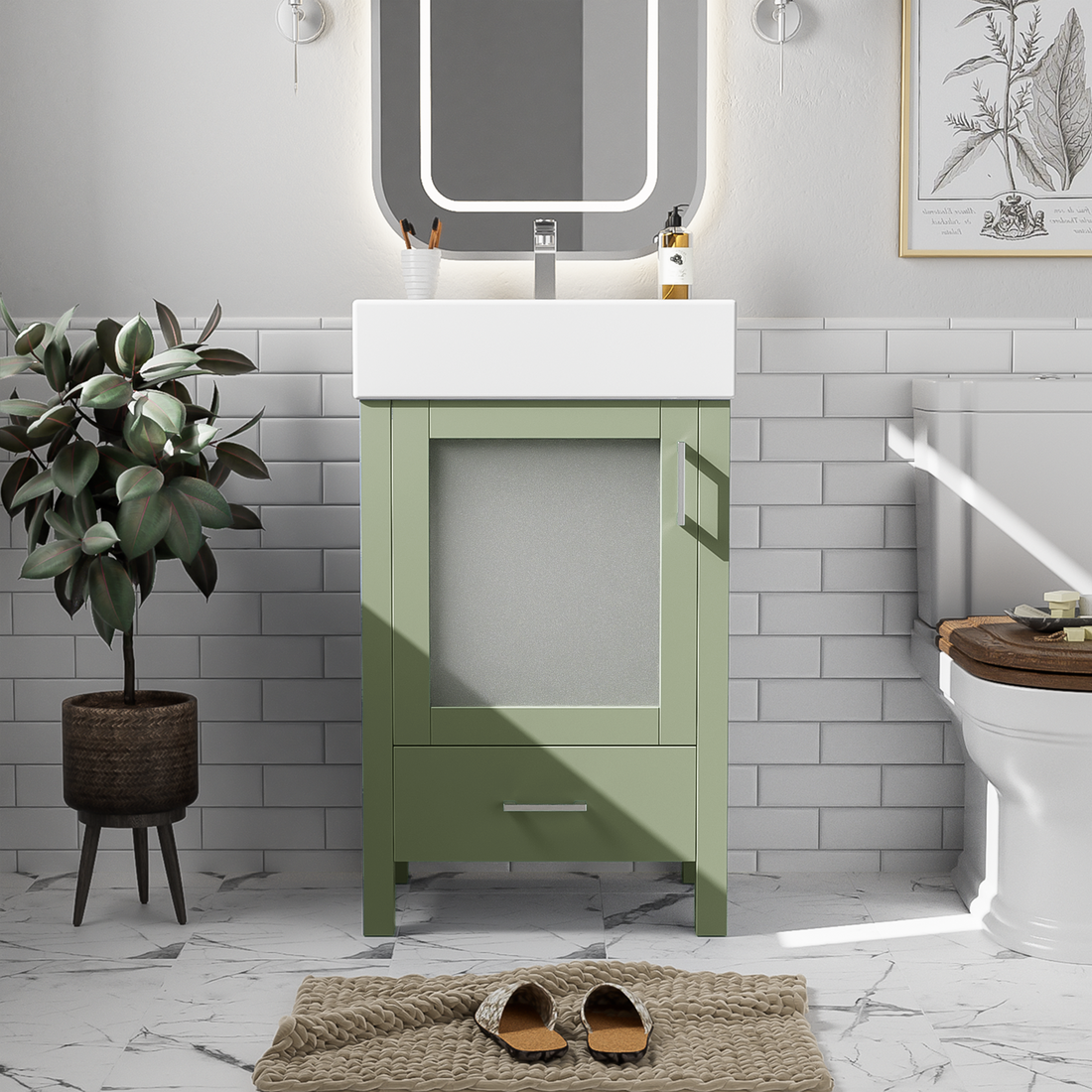 20 Inch Bathroom Vanity With Ceramic Sink Andstorage Ideal For Small Bathrooms Green Bathroom Solid Wood Mdf