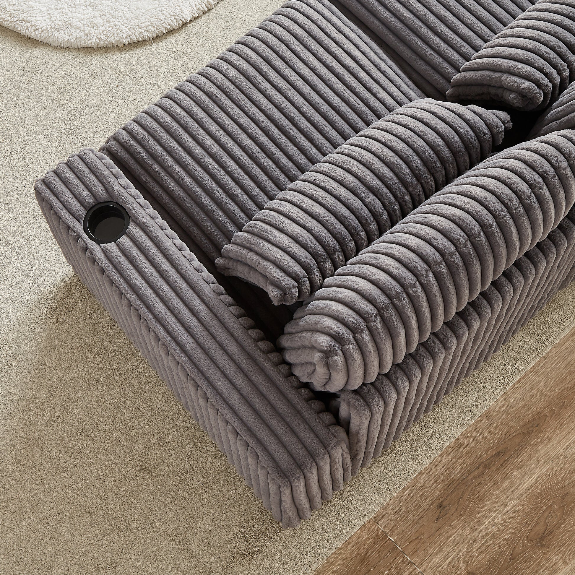 128 Inch Corduroy With Cup Holder Super Large L Shaped Sofa, Movable Footrest, Four Waist Pillows And Four Back Cushion, With Usb Port And T Pyce Port Grey Corduroy 4 Seat