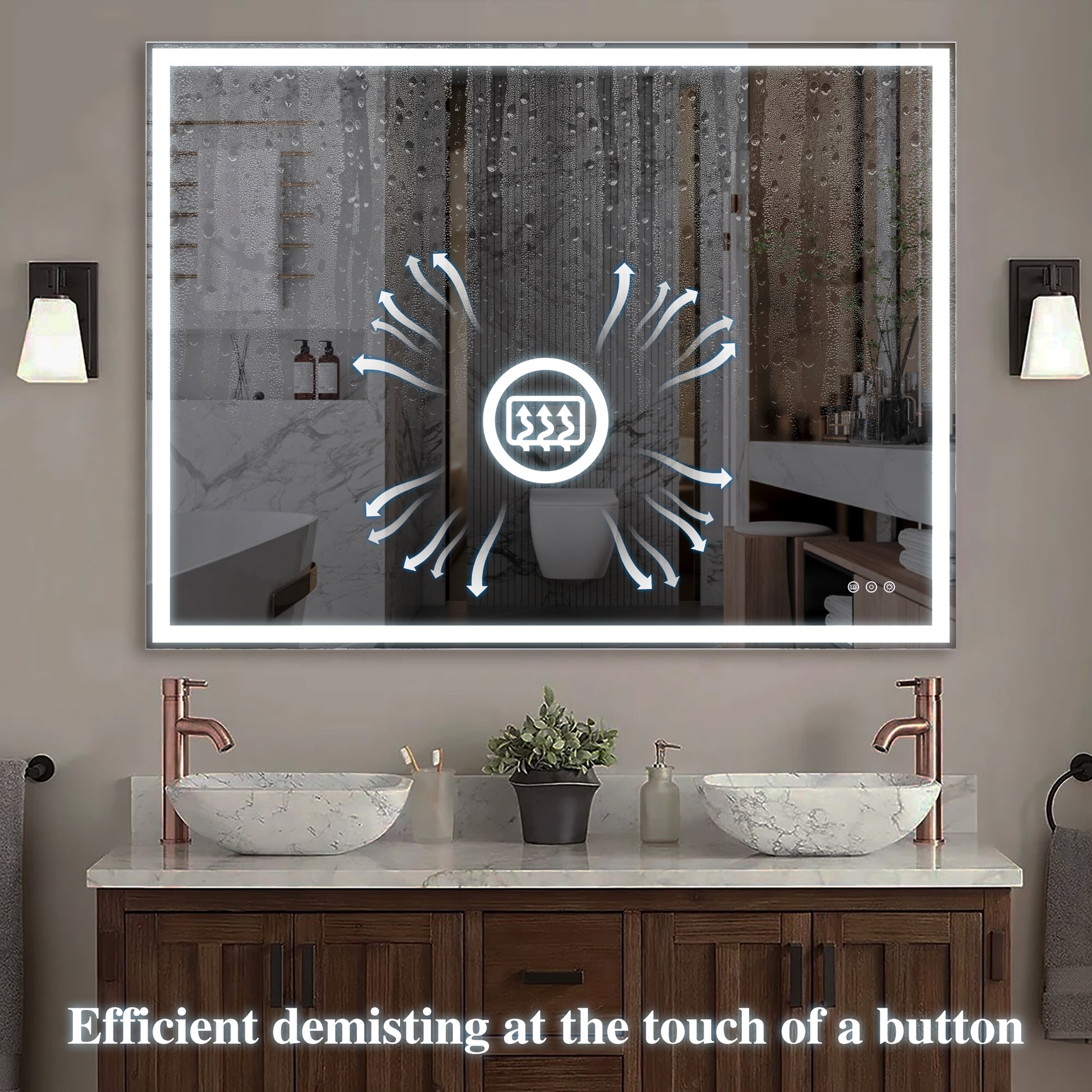 48X36 Inch Led Bathroom Vanity Mirror Wall Mounted Adjustable White Warm Natural Lights Anti Fog Touch Switch With Memory Modern Smart Large Bathroom Mirrors Silver Aluminium