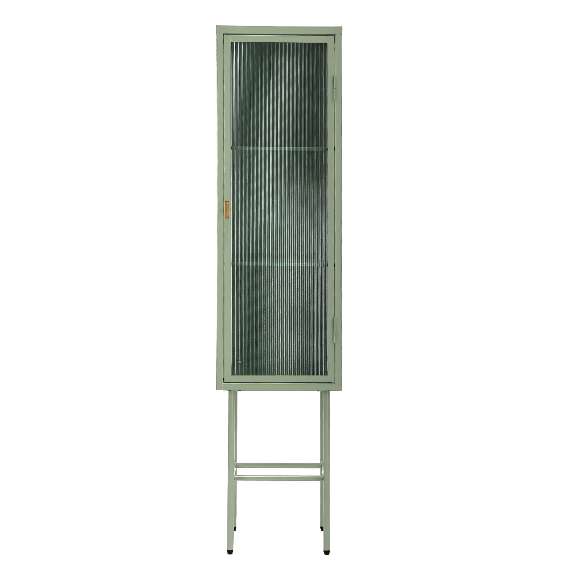 Retro Style Freestanding Metal Tall Display Cupboard With Glass Door And Three Detachable Shelves For Office, Living Room, Kitchen Console Sideboard,Bedside Entryway Mint Green Old Sku:W68751718 Mint Green Steel