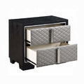 Silver And Black 2 Drawer Nightstand Black Silver 2 Drawers Bedroom Rectangle Modern Drawers Black Wood Fabric