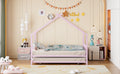 Full Size Metal House Bed With Twin Size Trundle, Pink Full Pink Metal
