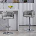 360 Fabric Cover Swivel Bar Stools Set Of 2, Adjustable Counter Height Bar Chairs With Woven Back & Footrest,Silver Chromed Bar Stools For Kitchen Island, Cafe, Pub Gray Gray Kitchen Modern Foam Fabric