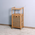 Bathroom Laundry Basket Bamboo Storage Basket With 2 Tier Shelf 17.32 X 13 X 37.8 Inch Natural Bamboo