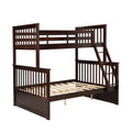 Twin Over Full Bunk Bed With Storage Drawers, Wooden Bunk Bed With Ladder And Safety Guard Rails Espresso Full Espresso Wood