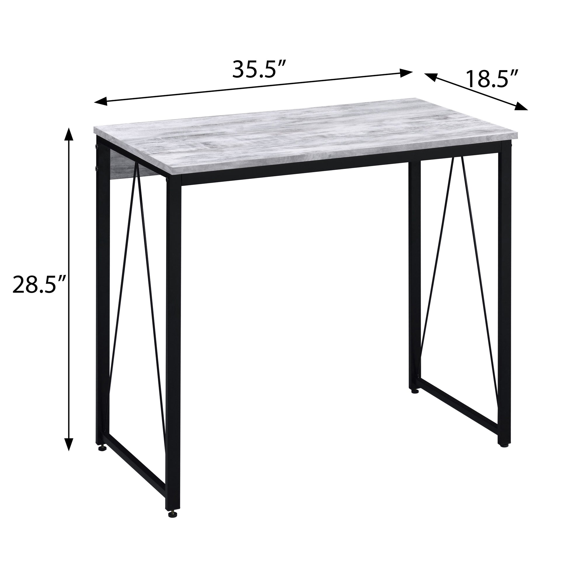 Antique White And Black 35.5" Writing Desk With Metal Sled Base Black Grey Writting Desk Office Industrial,Rustic Rectangular Rectangular Wood Metal Sled