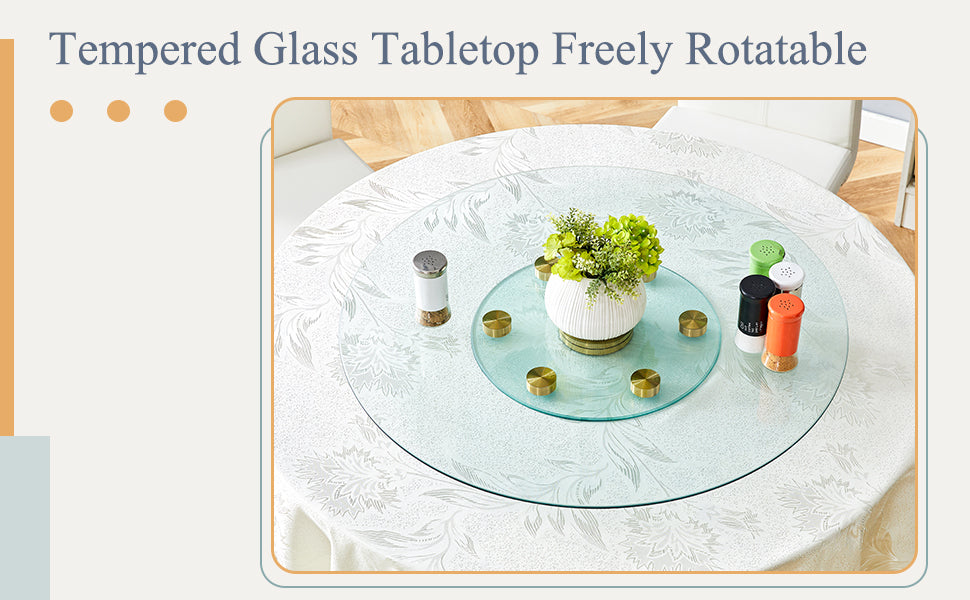 Double Layer Rotatable Round Glass.The Rotatable Design Makes It More Convenient To Retrieve And Place Items.The Upper Glass Has A Diameter Of 30.3 Inches, While The Lower Glass15 Inches.