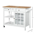 Homcom Rolling Kitchen Island With Storage, Kitchen Cart With Solid Wood Top, Glass Door Cabinet, Adjustable Shelf, Towel Rack, 2 Drawers For Dining Room, White White Mdf