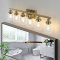 Golden 6 Light Vanity Light With Clear Glass Shades, Modern Iron Metal Bathroom Wall Fixture For Mirror, Ideal For Bathroom And Dressing Table No Bulbs Golden Glass,Iron