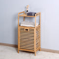 Bathroom Laundry Basket Bamboo Storage Basket With 2 Tier Shelf 17.32 X 13 X 37.8 Inch Natural Bamboo