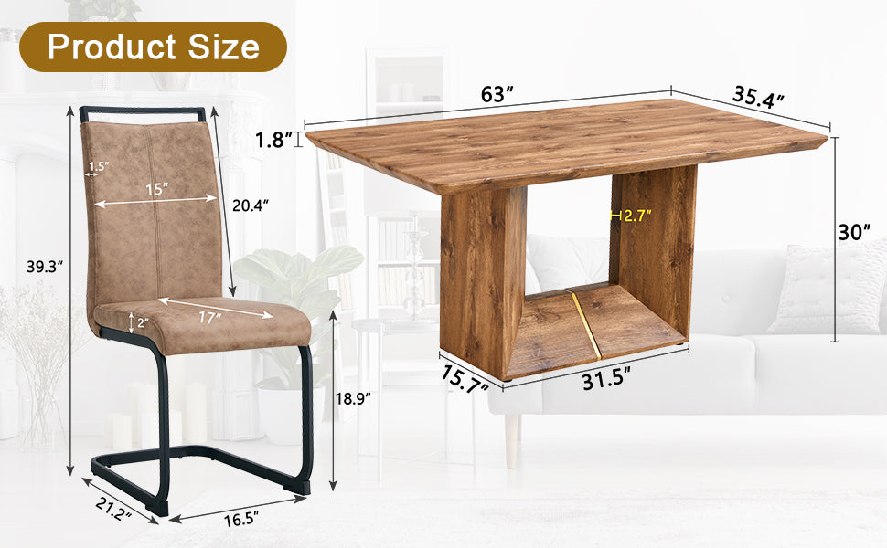 Table And Chair Set. Modern Dining Table With Mdf Top And Beautiful Mdf Legs. Comes With Brown Comfortable Chair With Pu Seat And Metal Legs. Suitable For A Wide Range Of Decorative Styles. Brown,Wood Seats 4 Mdf
