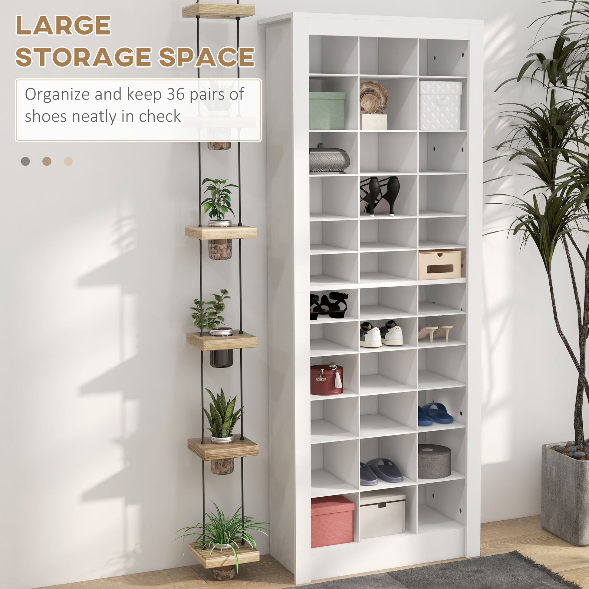 Homcom 71" Tall Shoe Rack Storage Organizer, Narrow Shoe Cabinet For Entryway With Open Cubes For 36 Pairs, White White Particle Board