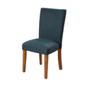 Fabric Upholstered Parson Dining Chair With Wooden Legs, Navy Blue And Brown, Set Of Two Blue Brown Wood Fabric