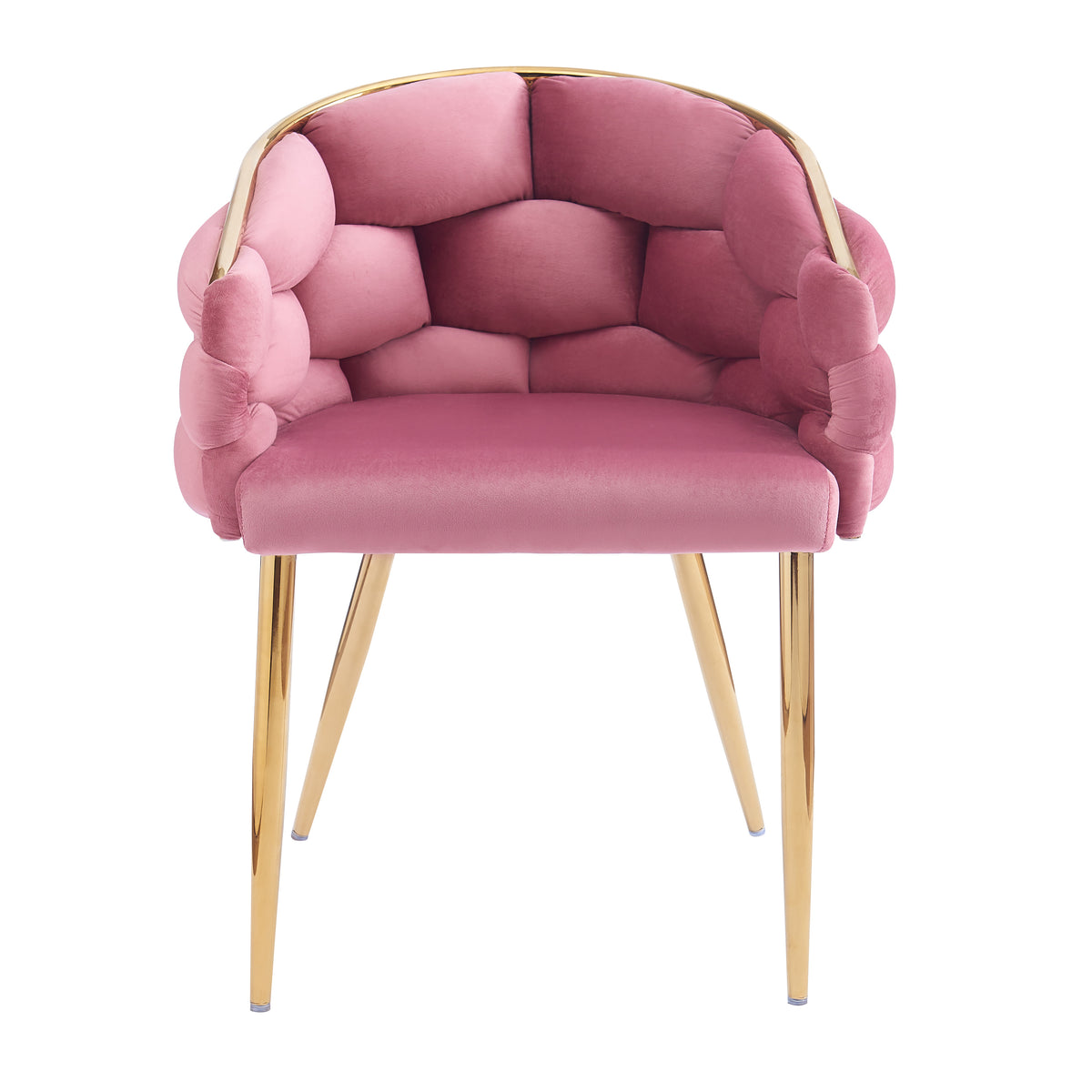 Luxury Handmade Accent Chair With Gold Legs, Modern Velvet Armchair For Living Room And Bedroom Pink Foam Velvet