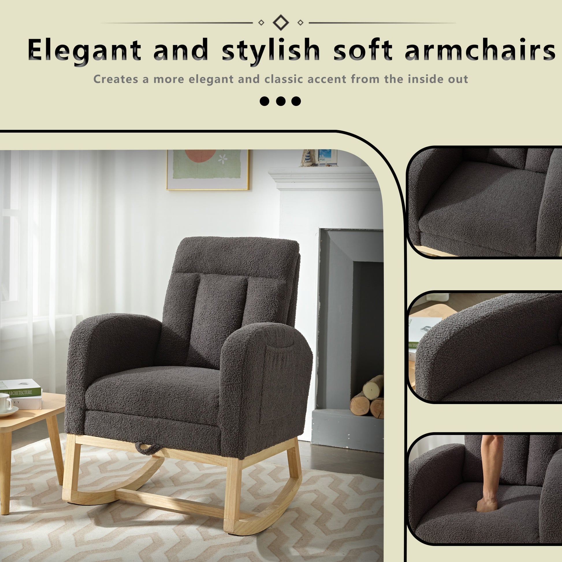 Accent Rocking Chair Small Modern Accent Rocking Chair Rocking Chair With Solid Wood Legs, Adjust