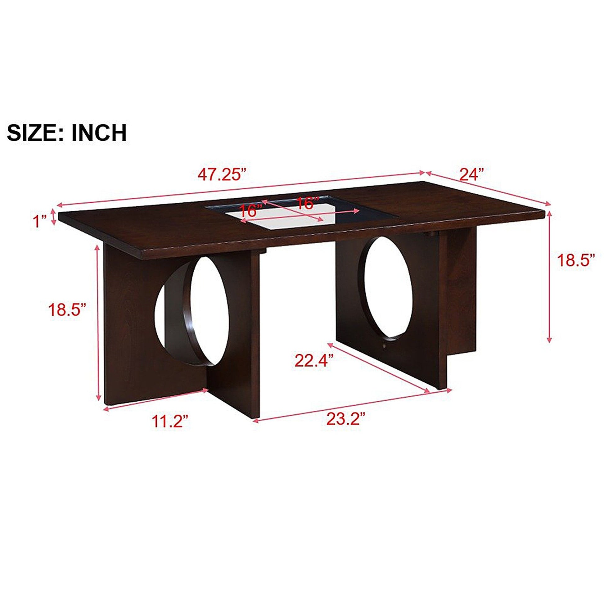 47" Contemporary Wood Rectangular Coffee Table With Clear Tempered Glass Top, Light Espresso Light Espresso Mdf Glass