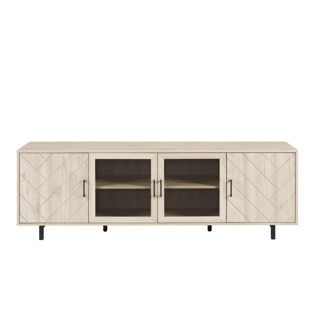 Modern Scandinavian 4 Door Herringbone 70" Tv Stand For Tvs Up To 80" Birch Light Brown Mdf