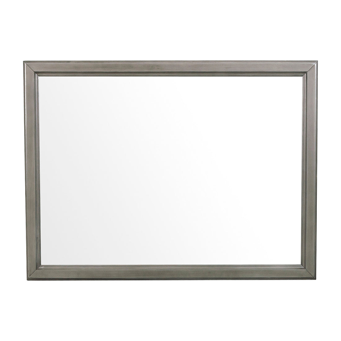 Wooden Square Mirror With Molded Details And Dual Texture, Gray Gray Wood