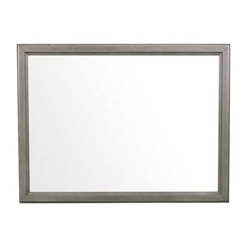 Wooden Square Mirror With Molded Details And Dual Texture, Gray Gray Wood