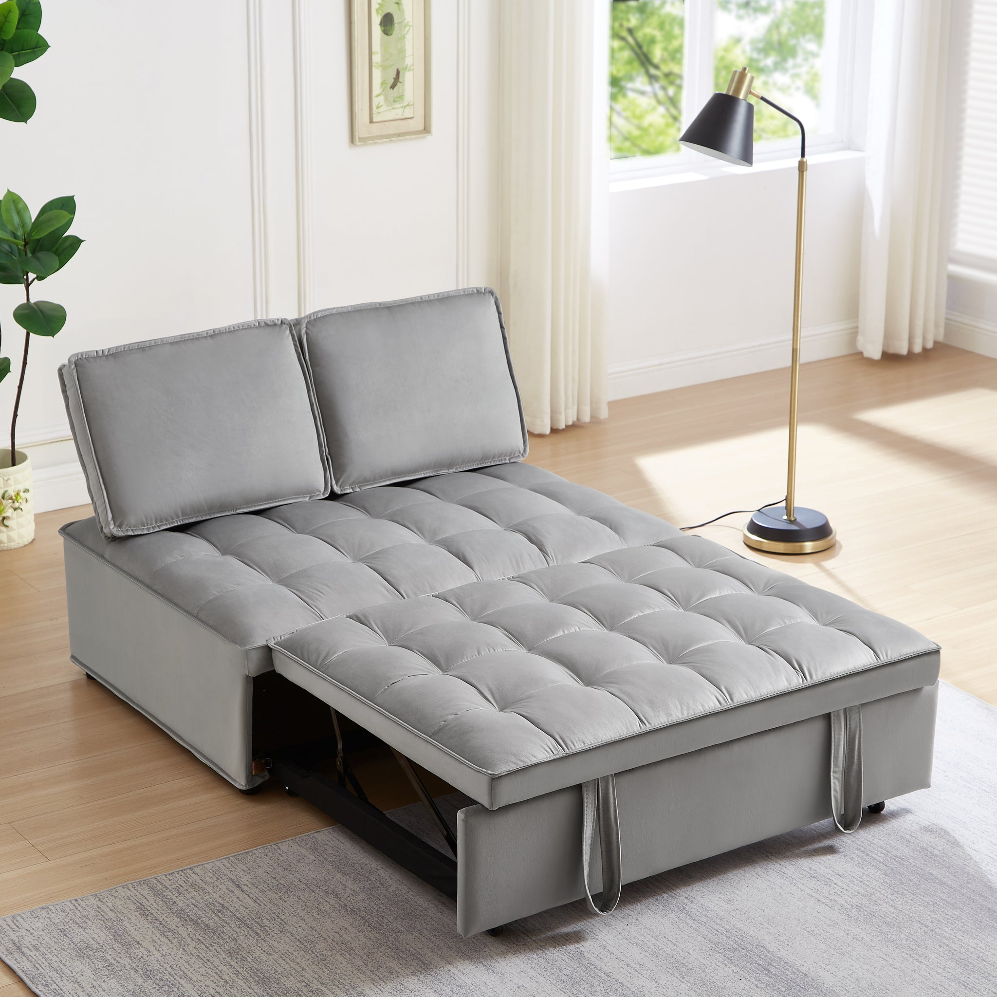 Convertible Sleeping Sofa Bed, Modern Velvet Fabric Double Seat Sofa Bed, Sleeping Sofa Bed With 2 Backs And Detachable Backs, Backs, Suitable For Living Room Bedroom,Grey Grey Velvet Foam Velvet 2