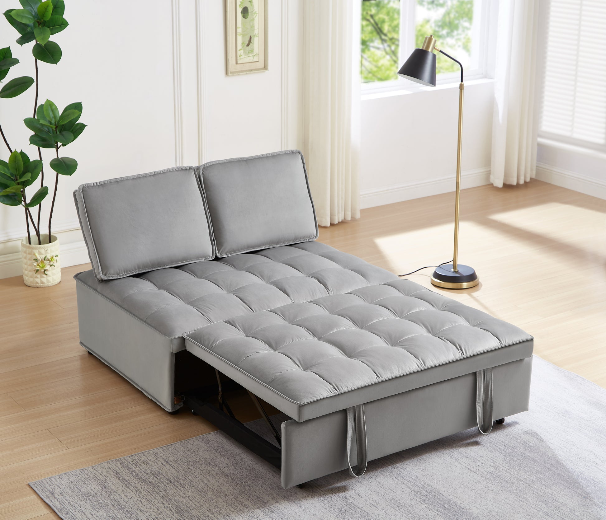 Convertible Sleeping Sofa Bed, Modern Velvet Fabric Double Seat Sofa Bed, Sleeping Sofa Bed With 2 Backs And Detachable Backs, Backs, Suitable For Living Room Bedroom,Grey Grey Velvet Foam Velvet 2