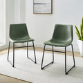 Contemporary Faux Leather Metal Leg Dining Chairs, Set Of 2 Green Green Polyester Pu Leather