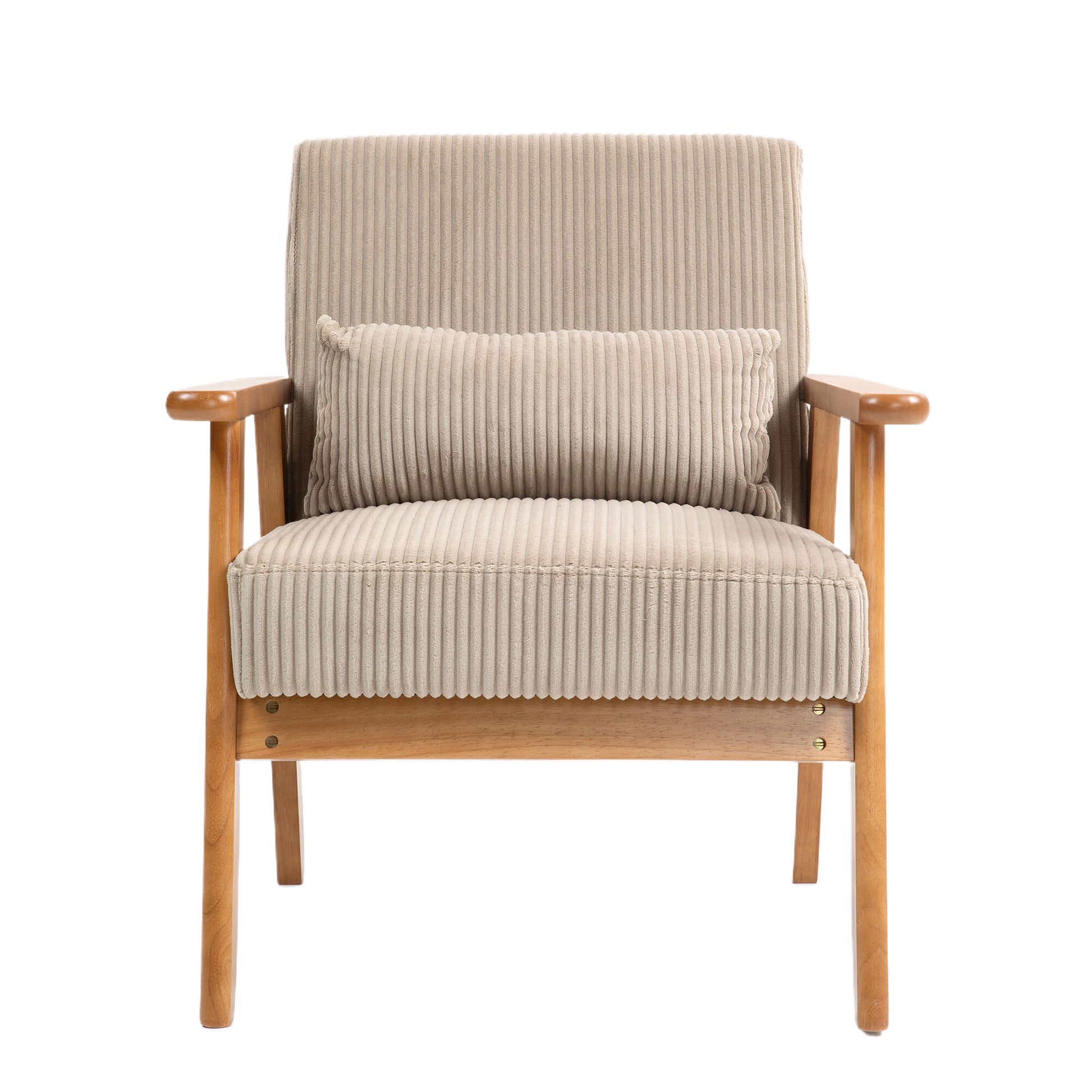 Leisure Chair With Solid Wood Armrest And Feet, Leisure Chair, Wood Frame, Velvet, L, Solid Rubber Wood Legs, Mid Century Modern Accent Chair, For Living Room Bedroom Studio Chair Camel Corduroy