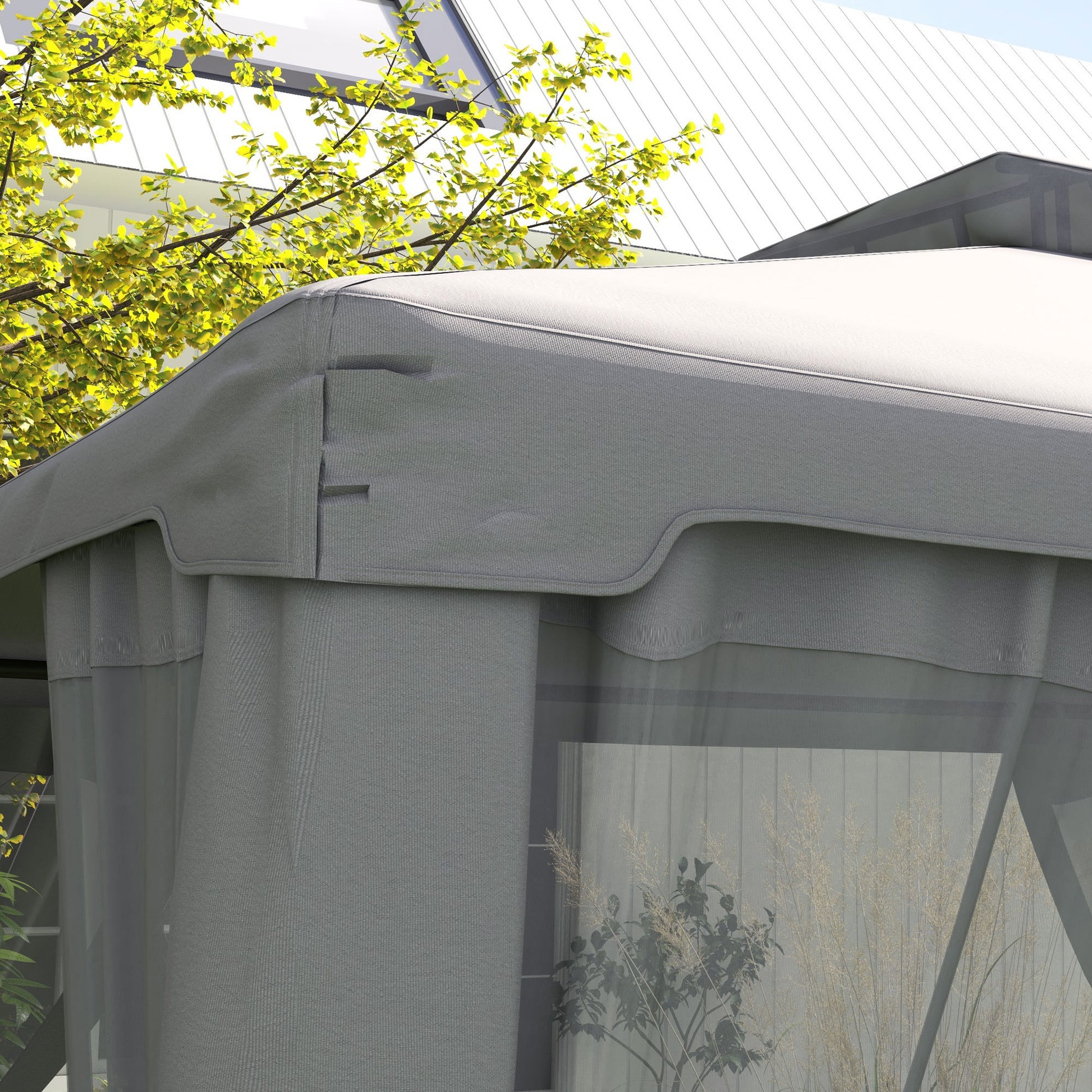 Outsunny 9.6' X 11.6' Patio Gazebo, Outdoor Canopy Shelter With 2 Tier Roof And Netting, Steel Frame For Garden, Lawn, Backyard, And Deck, Gray Grey Polyester