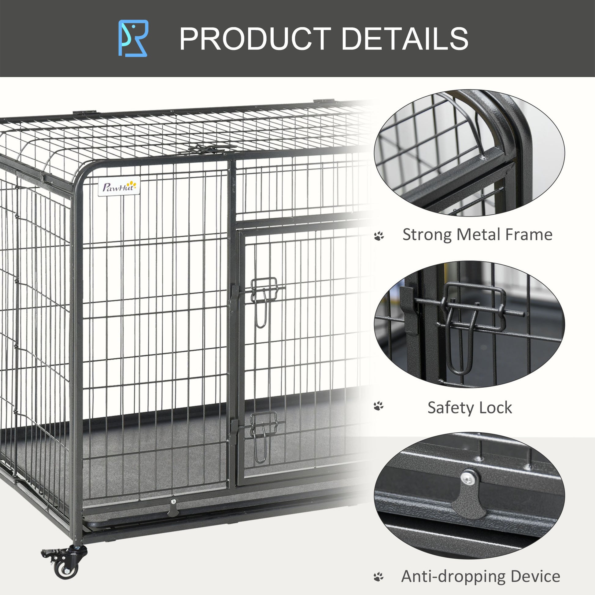 Pawhut Folding Design Heavy Duty Metal Dog Cage Crate & Kennel With Removable Tray And Cover, & 4 Locking Wheels, Indoor Outdoor 49" Gray Metal