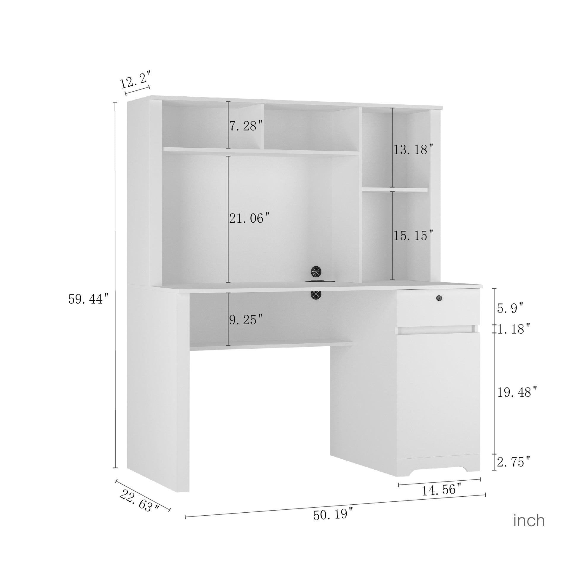 Computer Desk With Hutch & Bookshelf,Wood Executive Desk Teens Student Desk Writing Laptop Home Office Desk With Drawers,3 Ac Outlets And 2 Usb Charging Ports,Study Laptop Table For Home White Mdf