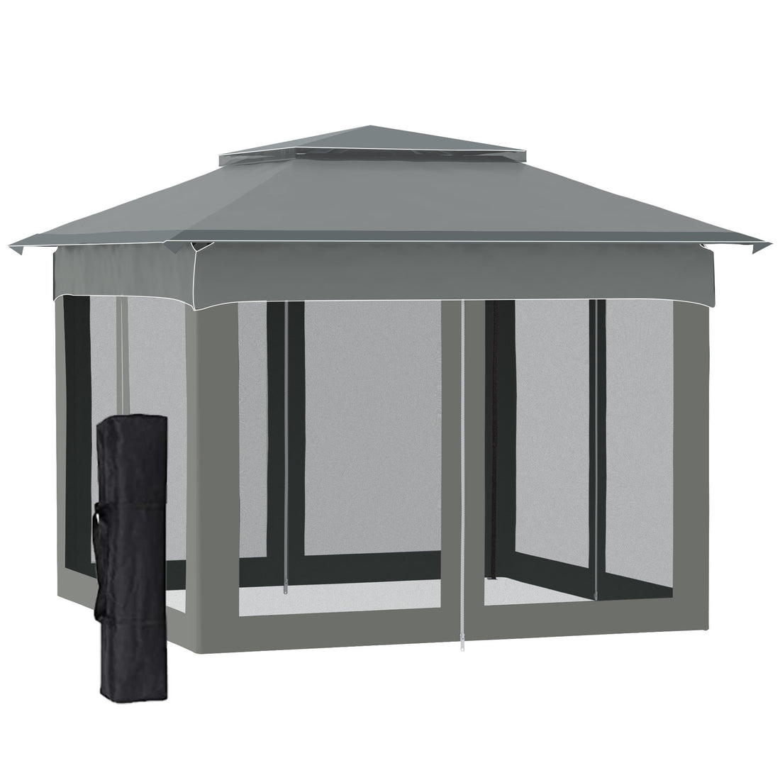 Outsunny 11' X 11' Pop Up Canopy, Outdoor Patio Gazebo Shelter With Removable Zipper Netting, Instant Event Tent W 114 Square Feet Of Shade And Carry Bag For Backyard, Garden, Dark Gray Dark Grey Polyester