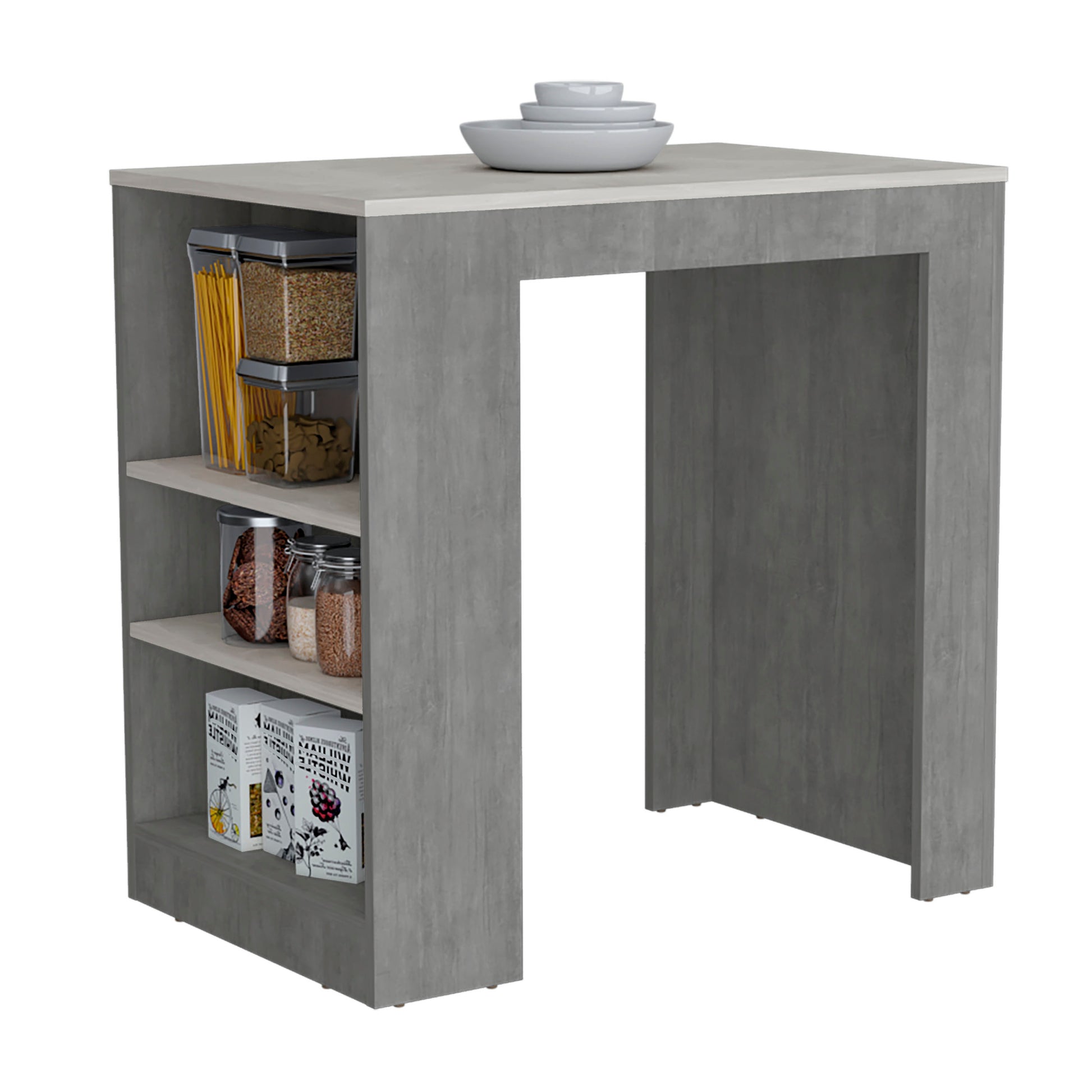 Harlan Kitchen Island, Counter Height Table Top With 3 Side Shelf Multicolor Gray Kitchen Contemporary Rectangular Stationary Kitchen Islands Pine Particle Board Engineered Wood