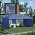Outsunny 10' X 20' Pop Up Canopy Tent With 4 Sidewalls, Heavy Duty Tents For Parties, Outdoor Instant Gazebo With Carry Bag, For Outdoor, Garden, Patio, Blue Blue Steel