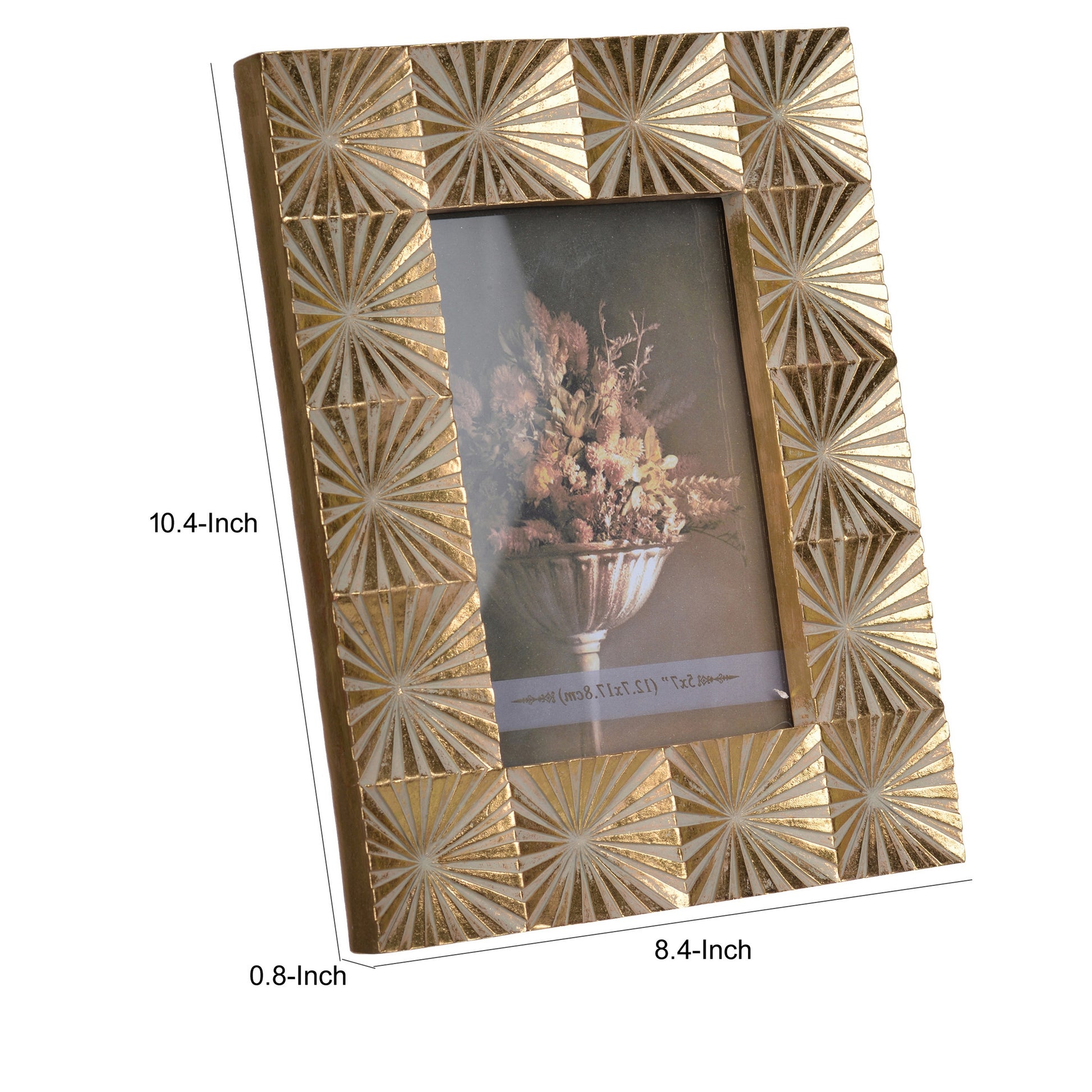 Rectangular Shaped Polyresin Photo Frame With Mirror And Pyramid Like Designgold Gold Polyresin